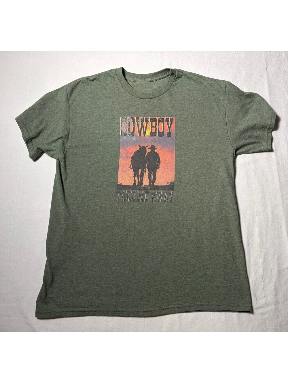 Cowboy Western Graphic T-Shirt Olive Green Rodeo Ranch Tee